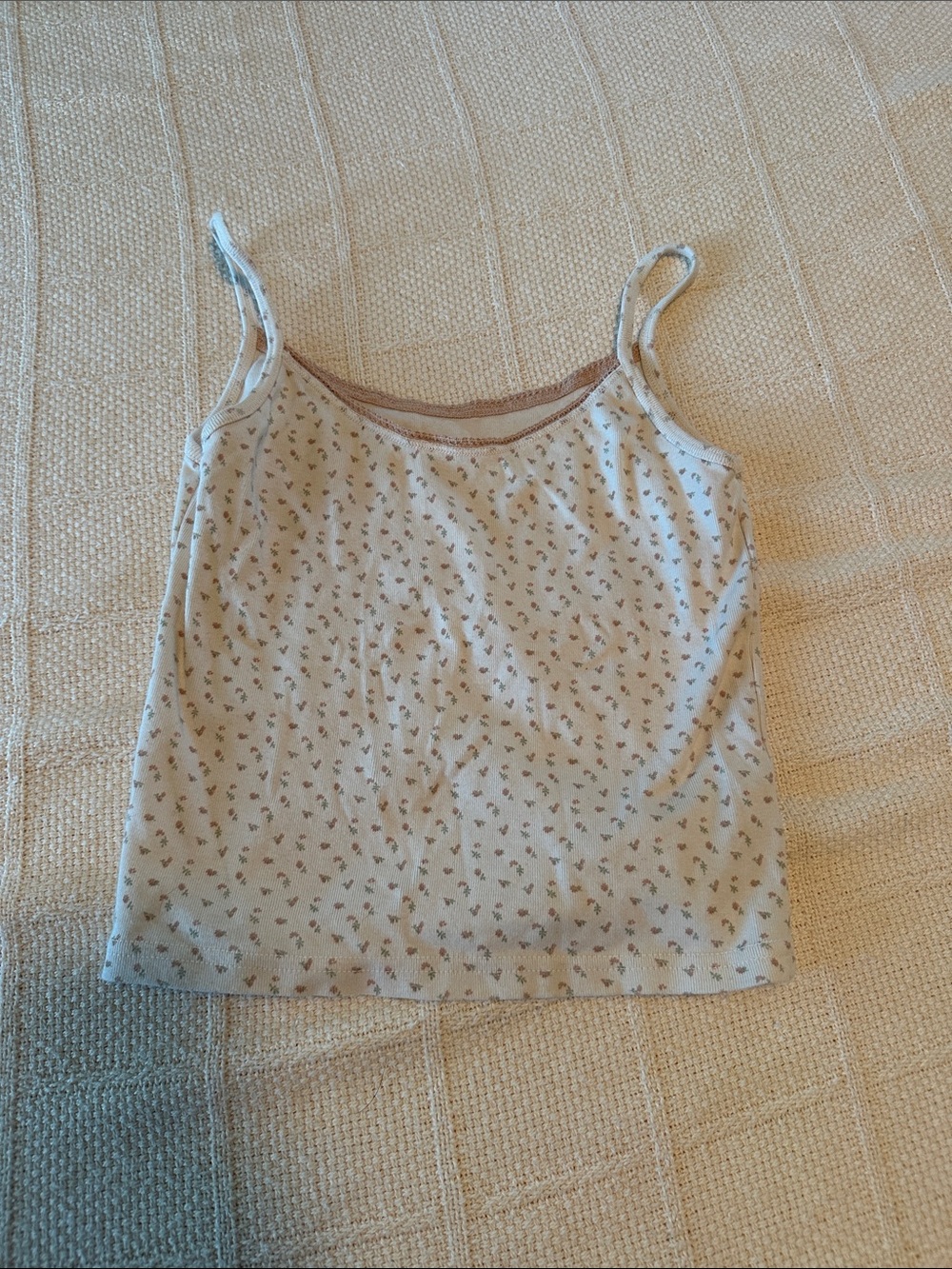 Brandy Melville Cream Floral Print Cami with Brown Trim